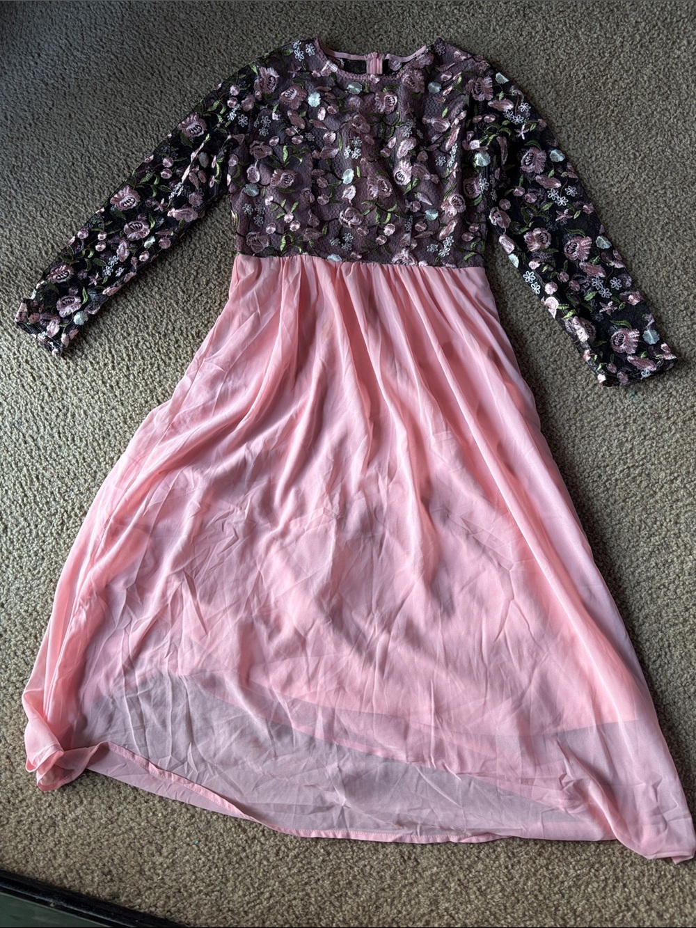 Girls' Pink Floral Lace & Chiffon Dress